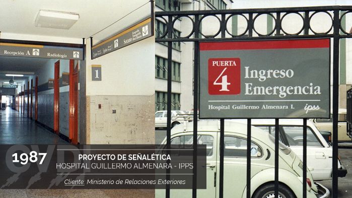 Proyecto de señalética del Hospital Guillermo Almenara - IPPS (1987) - Cliente: Ministerio de Relaciones Exteriores